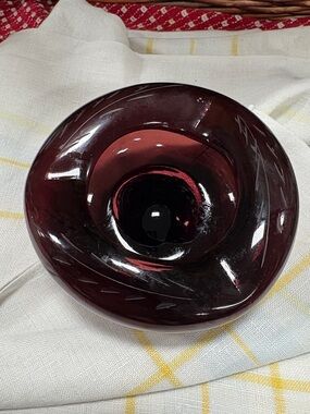 Hand-Blown Deep Amethyst Glass Art Bowl - Home Art Accent
